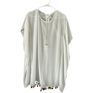 Xhilaration White Boho Colorful Pom Pom Swimsuit Cover-Up